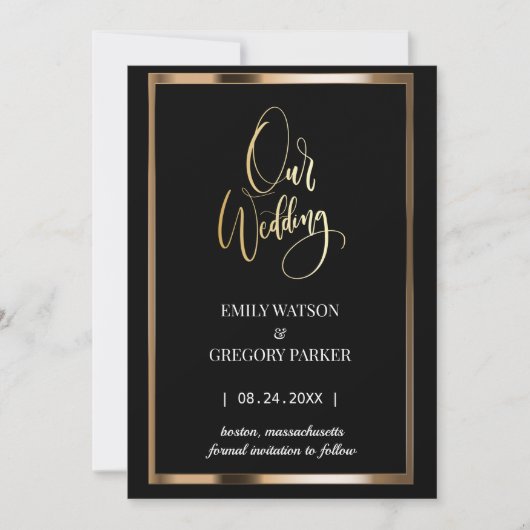 Elegantes, minimalistisches Gold Save the Date (Vorderseite)