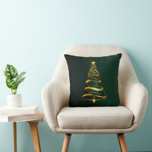 Elegantes minimalistisches goldenes Weihnachtsbaum Kissen