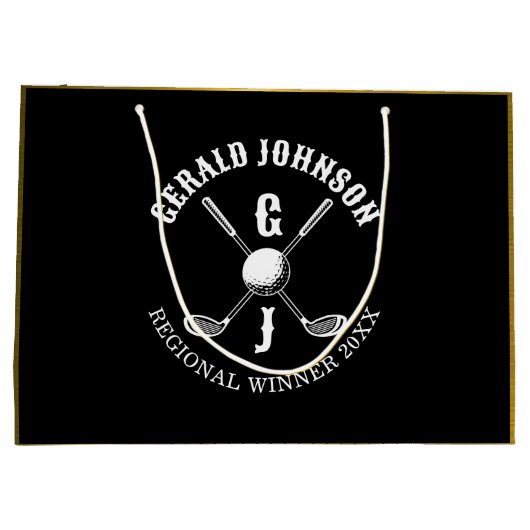 Elegantes Minimalistisches Golf Monogram Design Große Geschenktüte (Rückseite)