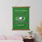 Elegantes Minimalistisches Golf Monogram Design Wandteppich Mit Holzrahmen (Schlafzimmer)