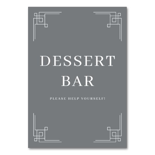 Elegantes minimalistisches Graustich-Dessertbar-Sc Tischnummer (Vorderseite)
