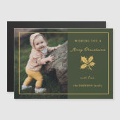 Elegantes Minimalistisches Grün/Gold-Foto Magnetkarte (Vorne/Hinten)