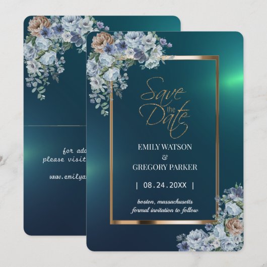 Elegantes Minimalistisches Grünes Gold Save the Da Date (Vorne/Hinten)