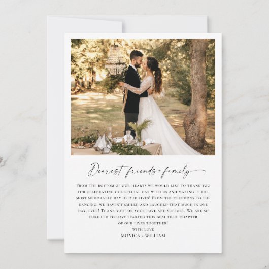 Elegantes Minimalistisches Handwriting Hochzeit 2 Dankeskarte (Rückseite)