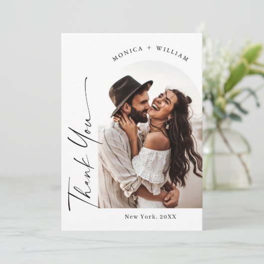 Elegantes Minimalistisches Handwriting Hochzeit 2 Dankeskarte (Stehend Vorderseite)