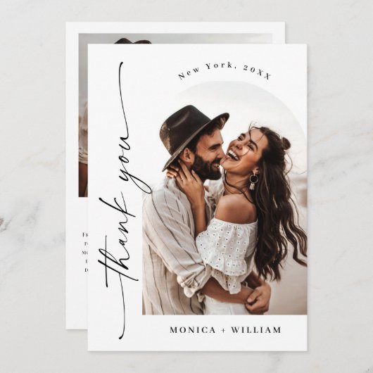 Elegantes Minimalistisches Handwriting Hochzeit 2 Dankeskarte (Vorne/Hinten)