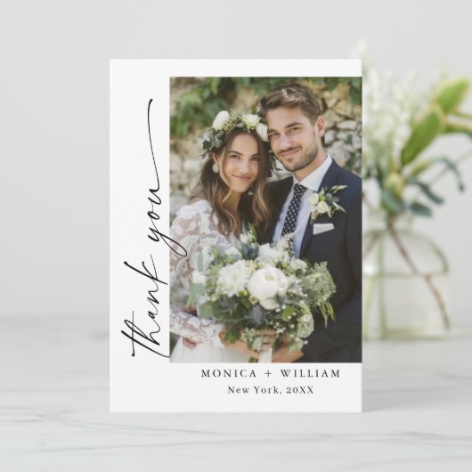 Elegantes Minimalistisches Handwriting Hochzeit 2 Dankeskarte (Stehend Vorderseite)