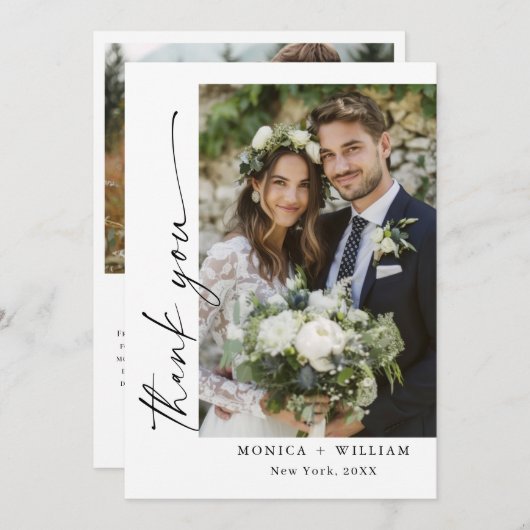 Elegantes Minimalistisches Handwriting Hochzeit 2 Dankeskarte (Vorne/Hinten)