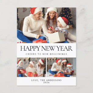 Elegantes Minimalistisches Happy New Year Family 3 Feiertagspostkarte