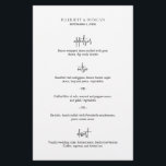 Elegantes Minimalistisches Hochzeitmenü<br><div class="desc">Klassisches und elegantes Hochzeitsmenü mit einem einfachen Layout mit den Kursleiter in einem modernen Skript. Die gepflegte und minimalistische Gestaltung macht dieses Schwarz-Weiß-Hochzeitsmenü zu einem idealen Ort für eine traditionelle,  formelle Hochzeit.</div>