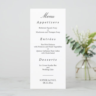 Elegantes Minimalistisches Hochzeitmenü Menükarte