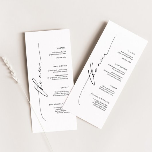 Elegantes Minimalistisches Hochzeitmenü mit Skript Menükarte