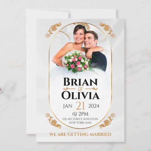 Elegantes Minimalistisches Hochzeitsfest in Weiß u Einladung (Vorderseite)