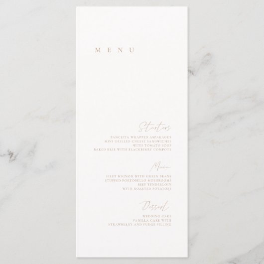 Elegantes Minimalistisches Hochzeitsmenü in Elfenb Menükarte (Vorderseite)