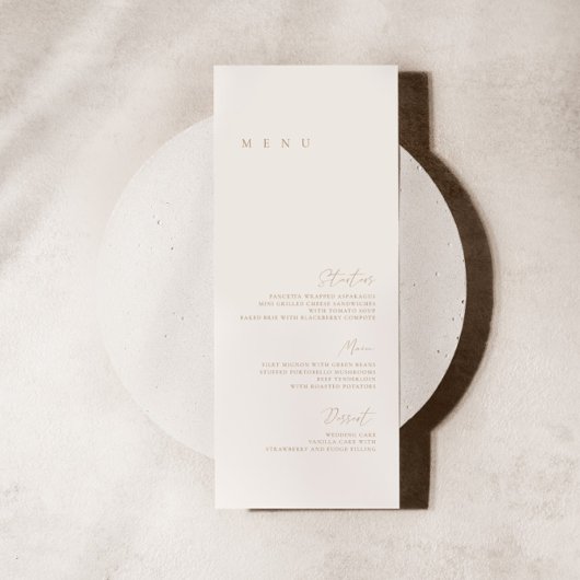 Elegantes Minimalistisches Hochzeitsmenü in Elfenb Menükarte