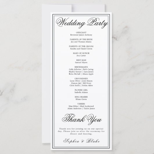 Elegantes Minimalistisches Hochzeitsprogramm (Rückseite)