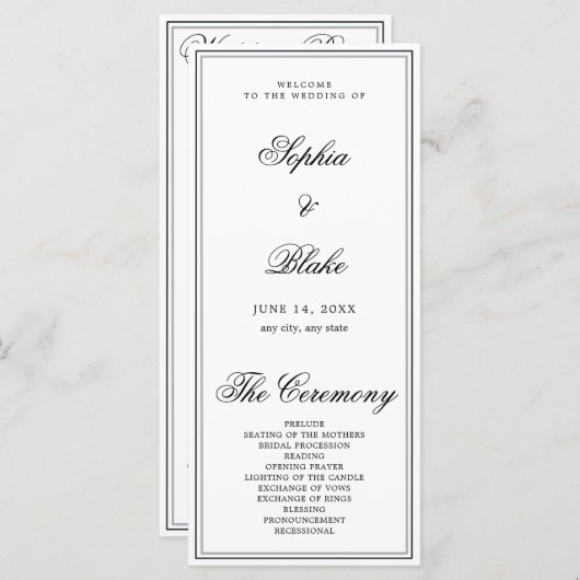 Elegantes Minimalistisches Hochzeitsprogramm (Vorne/Hinten)