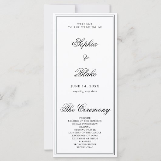 Elegantes Minimalistisches Hochzeitsprogramm (Vorderseite)