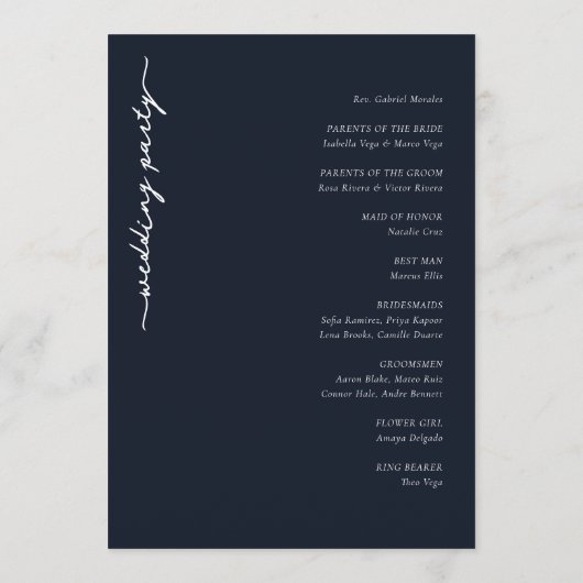 Elegantes minimalistisches Hochzeitsprogramm der N Programm (Rückseite)