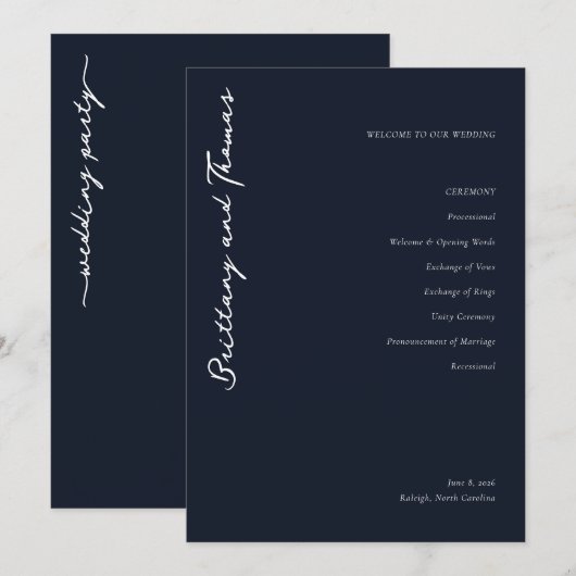 Elegantes minimalistisches Hochzeitsprogramm der N Programm (Vorne/Hinten)