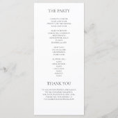 Elegantes minimalistisches Hochzeitsprogramm Menükarte (Rückseite)