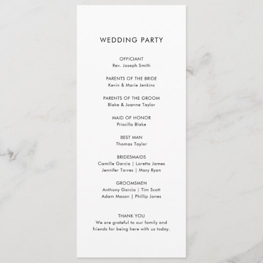 Elegantes Minimalistisches Hochzeitsprogramm Programm (Rückseite)