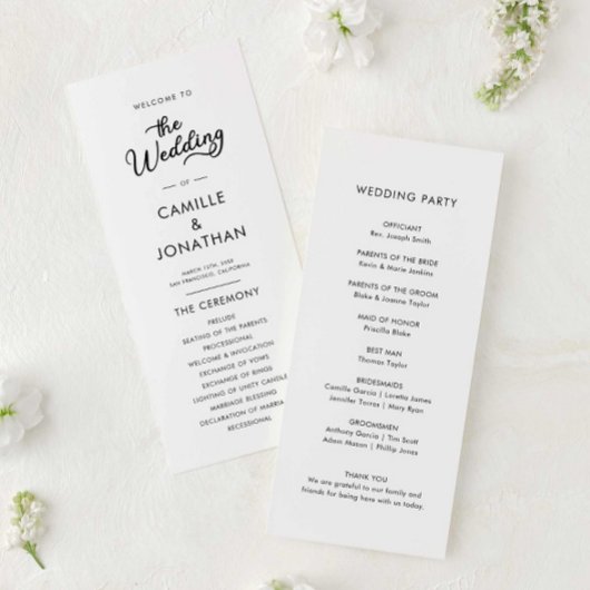 Elegantes Minimalistisches Hochzeitsprogramm Programm