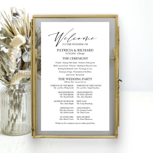 Elegantes minimalistisches Hochzeitsprogramm-Schil Poster