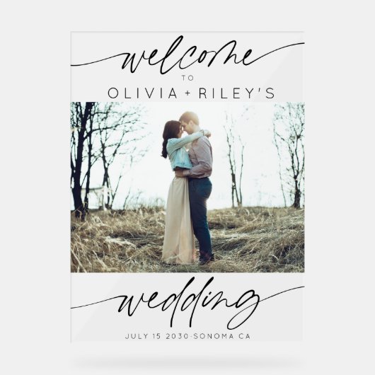 Elegantes Minimalistisches Hochzeitswillkommen Mat Acrylschild (Vorderseite)