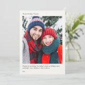 Elegantes Minimalistisches Holiday Foto Danke Kart (Stehend Vorderseite)