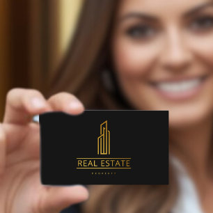 Elegantes Minimalistisches Immobilien-Logo Schwarz Visitenkarte
