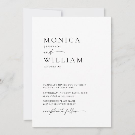 Elegantes Minimalistisches kalligrafisches Hochzei Einladung (Vorderseite)