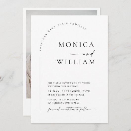 Elegantes Minimalistisches kalligrafisches Hochzei Einladung (Vorne/Hinten)