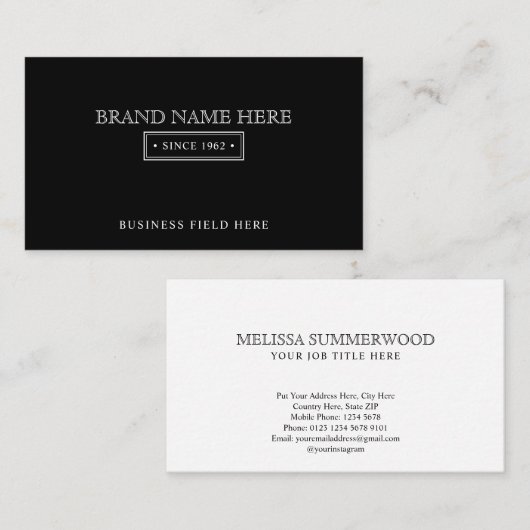 Elegantes Minimalistisches klassisches Erbe Schwar Visitenkarte (Vorne/Hinten)