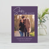 Elegantes Minimalistisches Lila Foto Save The Date (Stehend Vorderseite)