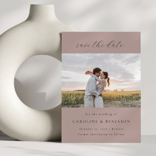 Elegantes Minimalistisches Mauve Mutes Rose Weddin Save The Date