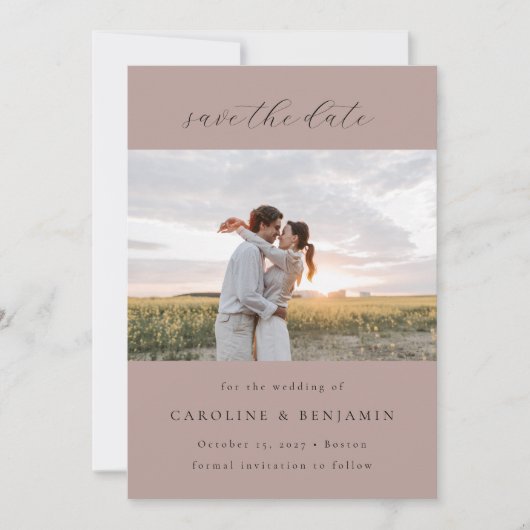 Elegantes Minimalistisches Mauve Script Wedding Tw Save The Date (Vorderseite)