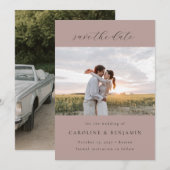 Elegantes Minimalistisches Mauve Script Wedding Tw Save The Date (Vorne/Hinten)