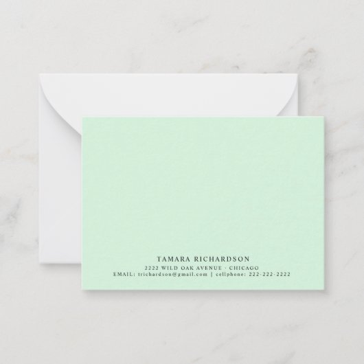 Elegantes Minimalistisches Mint Green Mitteilungskarte (Vorderseite)