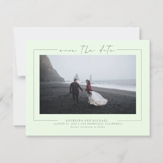 Elegantes Minimalistisches Mint Green Save the Dat Date (Vorderseite)