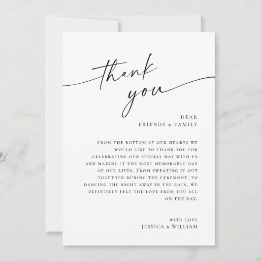 Elegantes Minimalistisches modernes Hochzeitsfest- Dankeskarte (Vorderseite)
