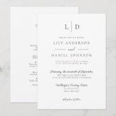 Elegantes Minimalistisches Monogramm in einer Hoch Einladung (Vorne/Hinten)