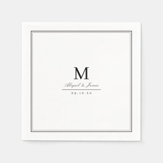 Elegantes, minimalistisches Monogramm in Schwarz-W Serviette (Vorderseite)