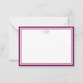 Elegantes minimalistisches Monogramm ROT Zwei Ränd Mitteilungskarte