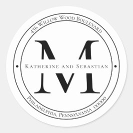 Elegantes Minimalistisches Monogramm-Rücksendeadre Runder Aufkleber