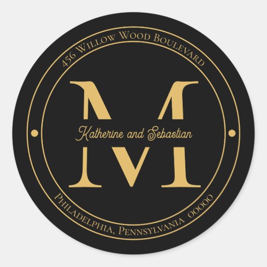 Elegantes Minimalistisches Monogramm-Rücksendeadre Runder Aufkleber (Vorderseite)