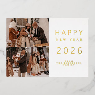 Elegantes Minimalistisches New Year Cheers Family Folien Feiertagskarte