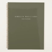 Elegantes minimalistisches Oliven Grün Monogramm Planer (Vorderseite)