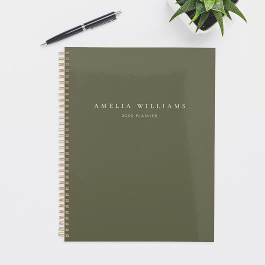 Elegantes minimalistisches Oliven Grün Monogramm Planer