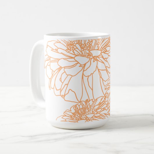 Elegantes, minimalistisches, orangefarbenes Blumen Kaffeetasse (Vorderseite Links)